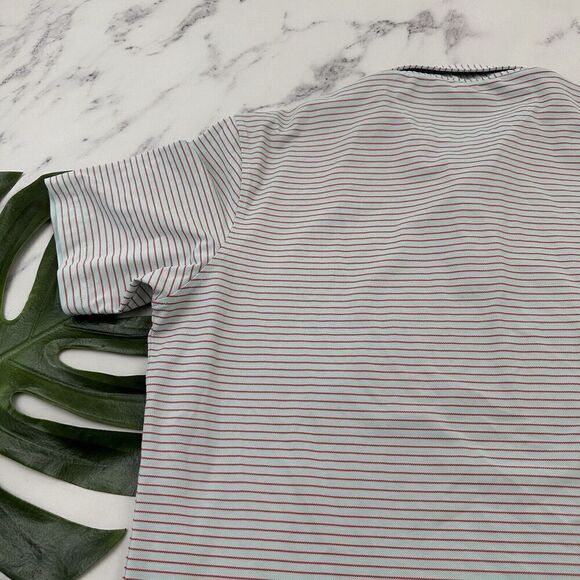 Johnnie O Mens Polo Shirt Size L Light Blue Red Striped Short Sleeve Hoover Cay - Picture 10 of 11